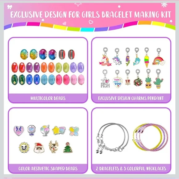 Nwt DIY Unicorn Themed Charm Bracelet Making Kit Beads Charms Jewelry - Picture 7 of 10